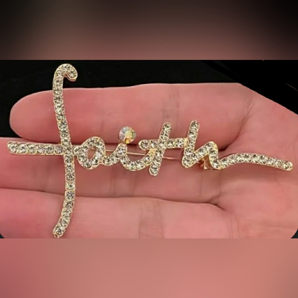 Elegant Goldtone Faith Brooch